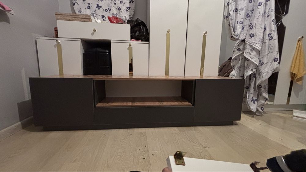 ТВ-тумба напольная, белый, коричневый