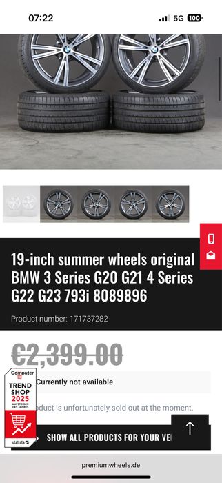 Jante Individual Noi-Styling 793i-G20/G21/G22/G23 Seria 2(coupe)Seria3,Seria4,Anvelope Impecabile Continental 2025 SSR