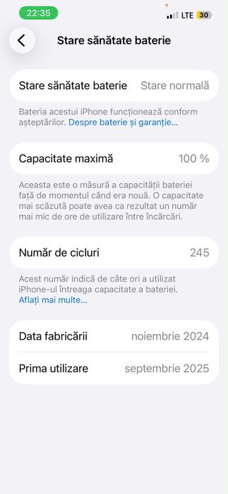 iPhone 16e 128GB – Alb – Baterie 100%