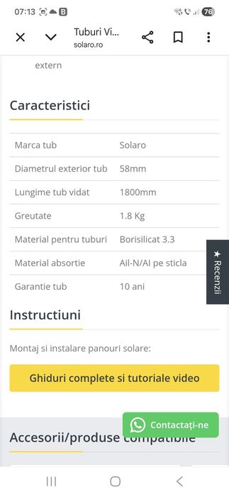 Tuburi Panouri solare Noi Solaro 58x1800