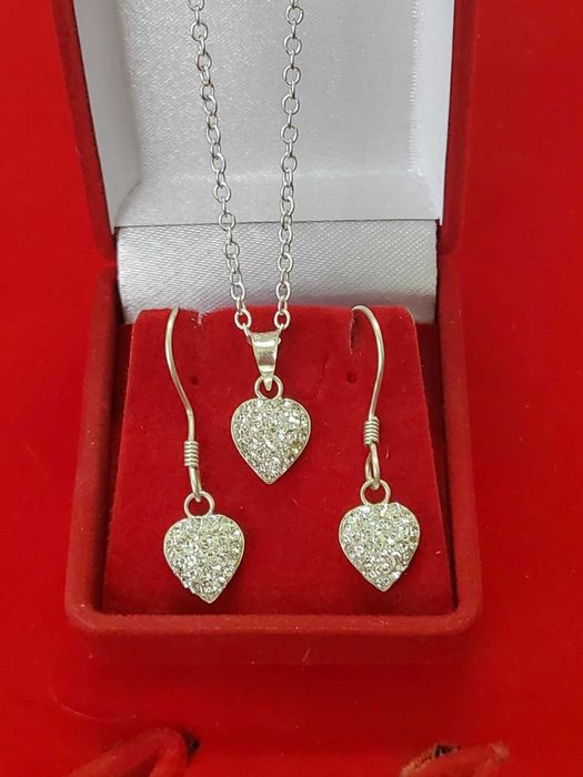 AG42,set argint 925,nou/marcat,3 piese, zirconiu alb, ideal cadou