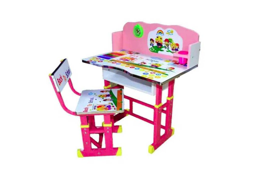 Set birou copii cu scăunel metalic + MDF, 69x45 cm, reglabil pe înălți