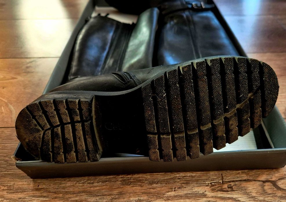 Кожени ботуши с грайфер, Gabor, черни, 36