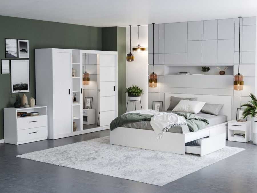 Set Dormitor Nordis Alb C22 cu oglinda - Transport Gratuit