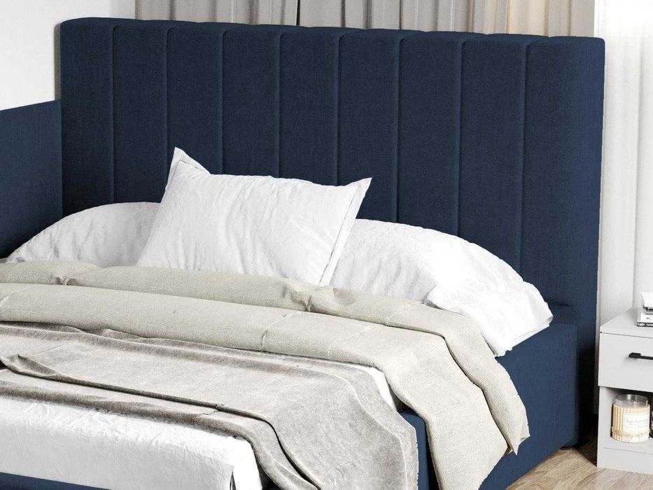 Pat Tapitat de colt saltea de 190 Adam Albastru rabatabil + lada