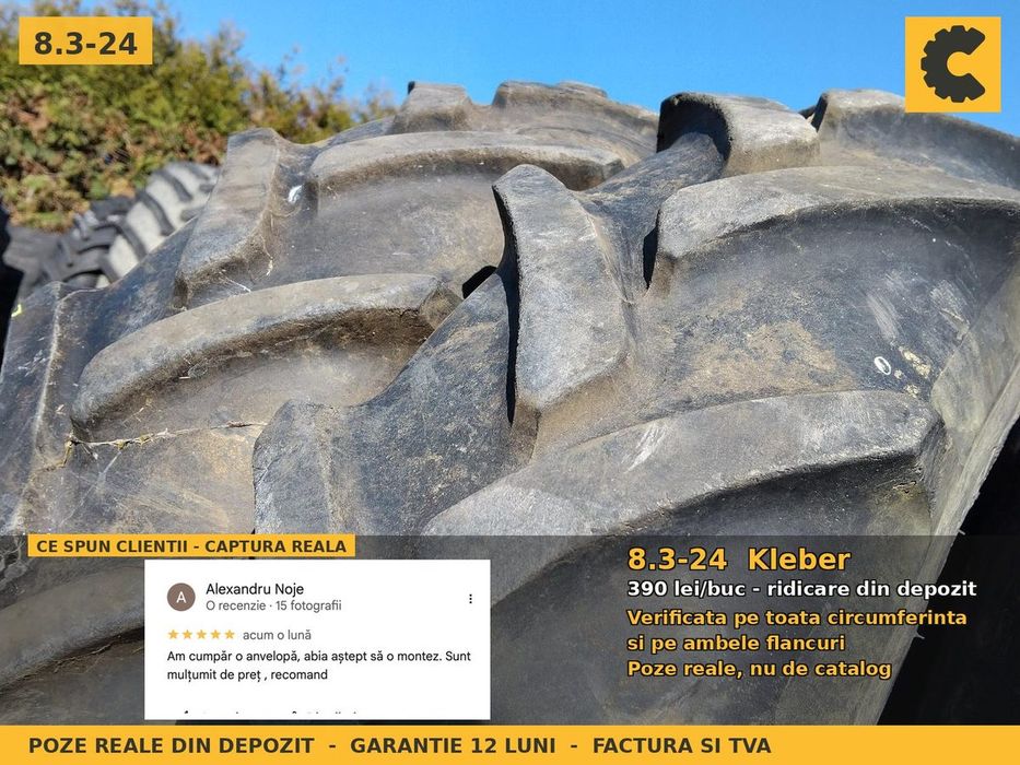 Cauciucuri Anvelope 8.3-24 8.3R24 8.3 24 8R24 8324 Kleber Prasitoare Tractor Roti Inguste Utilaje Agricole SH Second Hand FACTURA TVA Garantie 1 An