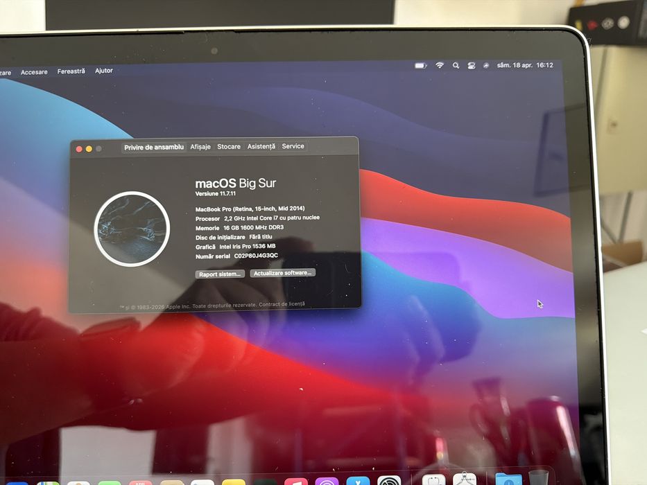 Laptop Macbook Pro 15 i7 16gb ssd perfect functional