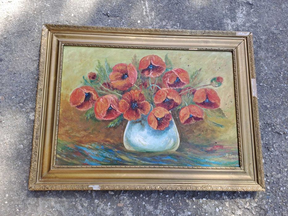 tablou pictura pe pfl 75/55 cm semnat datat 1958