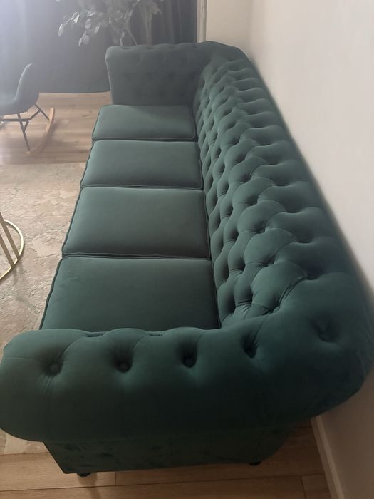 Vand Canapea Chesterfield verde smarald – catifea premium – 2,40 m