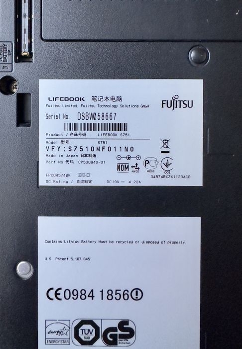 Fujitsu LIFEBOOK S751 / Core i5 / 8GB RAM / 500GB HDD