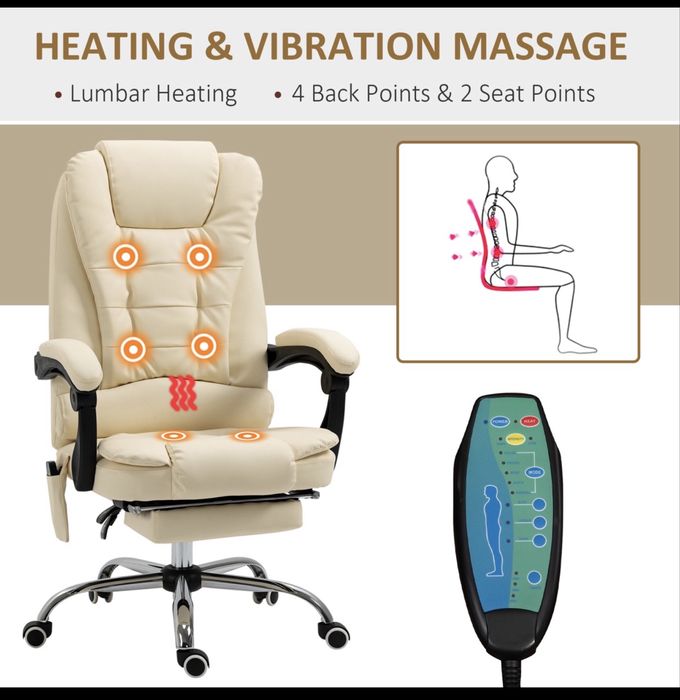 Scaun birou crem cu 6 puncte de masaj , Vinsetto