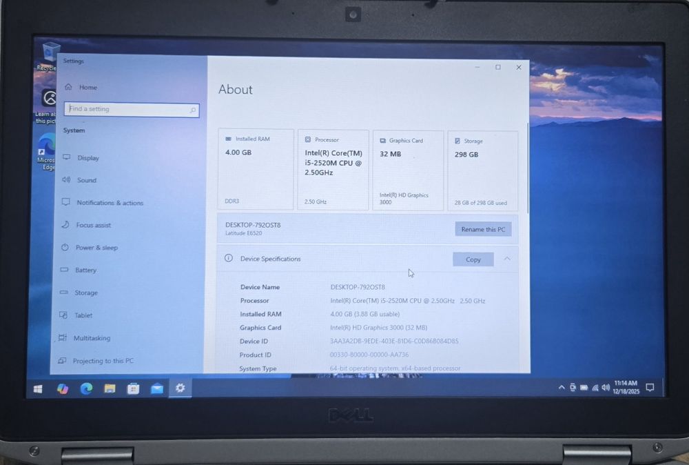 Laptop Dell E6520 I5 2520M 4GB Ram 320HD Windows 11 Baterie Buna