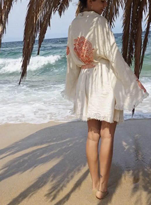 Caftan / kimono handmade, din bumbac 100%, vopsit natural