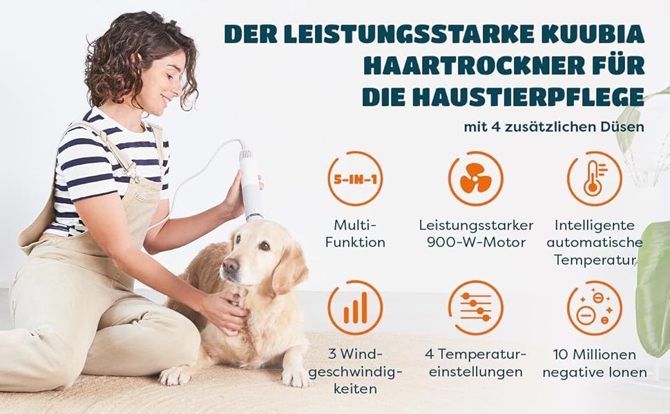 5-в-1 груминг сешоар и четка за домашни любимци KUUBIA 900W