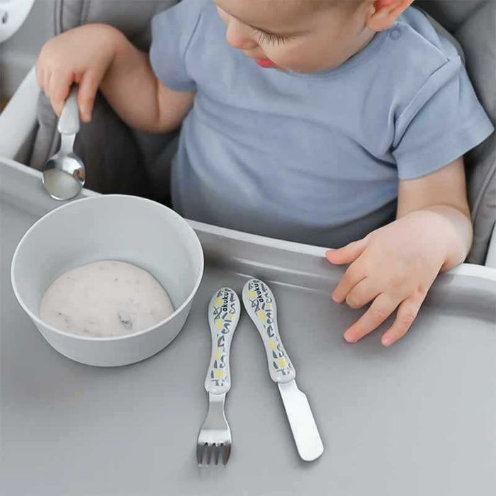 Бебешки комплект прибори за хранене от неръждаема стомана, Akuku