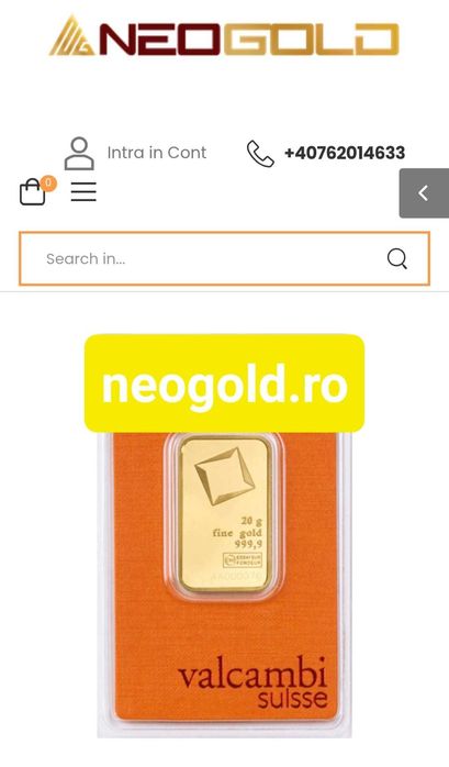 Lingou aur 24k 20 grame Valcambi Suisse NEOGOLD.RO