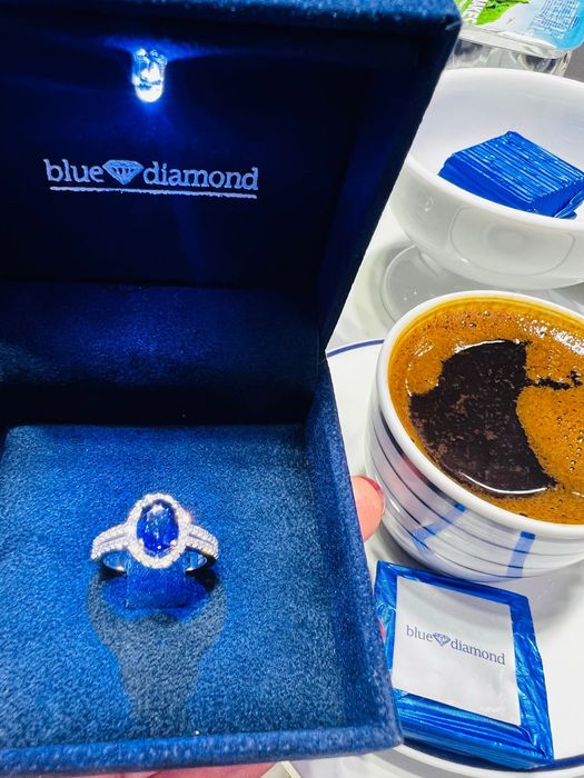 Inel Logodna Aur Alb 14K CU DIAMANTE SI SAFIR