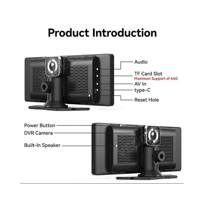 10.26" Преносима Мултимедия 2в1 с Видеорегистратор CarPlay AndroidAuto