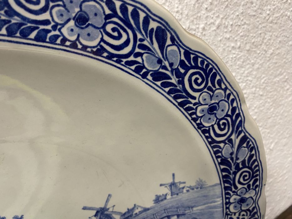 Голяма порцеланова Delft Blau чиния 40 см Holland 1920-1950