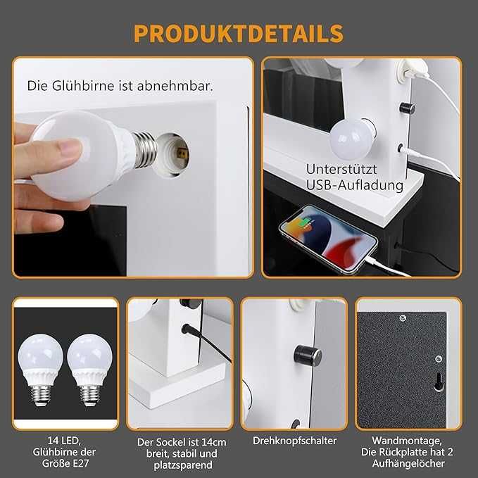 Промоция! Огледало ЛЕД LED Hollywood с осветление 80x67 см, димируемо,