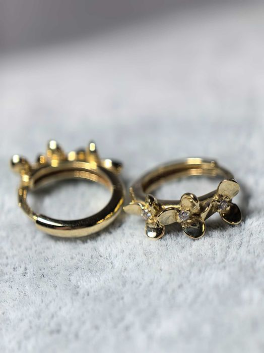 Cercei creole damă aur galben 14K cu flori, 2,68 g – noi