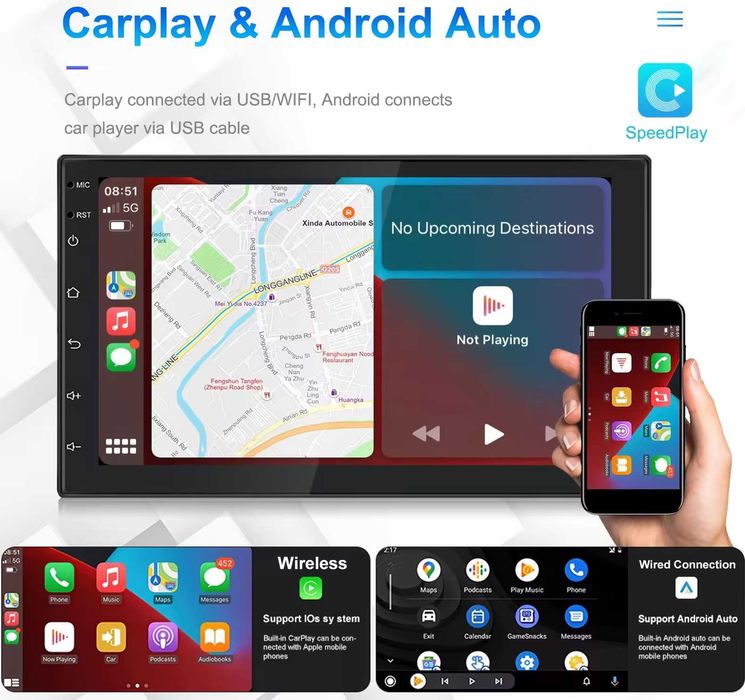 Мултимедия плеър двоен дин навигация за кола автомобил Android Carplay