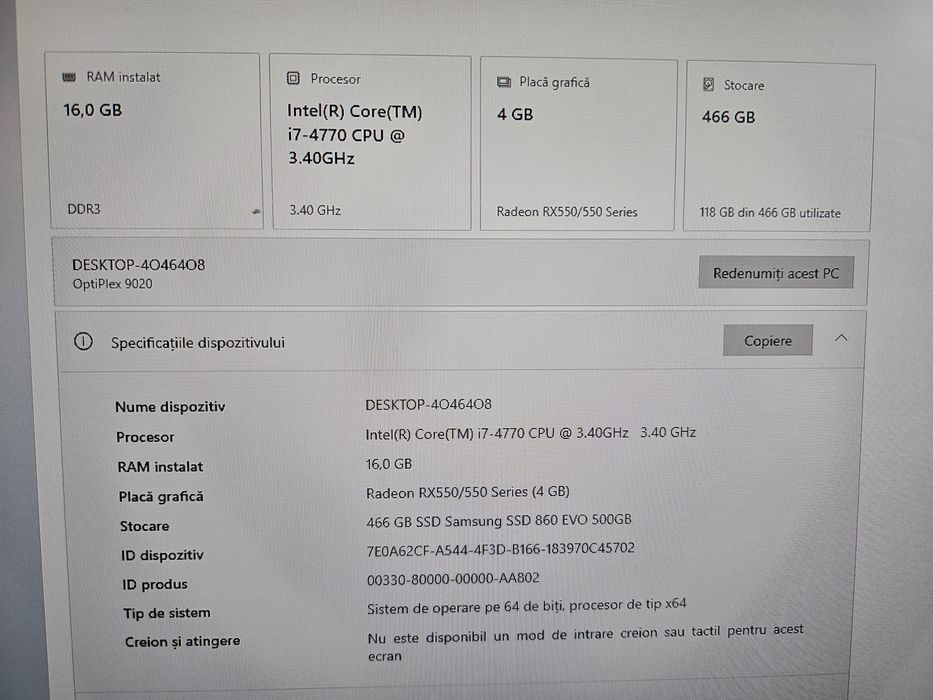 Dell Optiplex 9020 16GB RAM, AMD RX 550, 500GB Samsung SSD