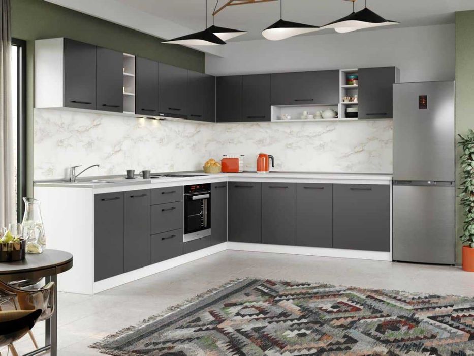 Set Mobila Bucatarie Colt Mina Grafit 300*240 Gri Antracit - C88