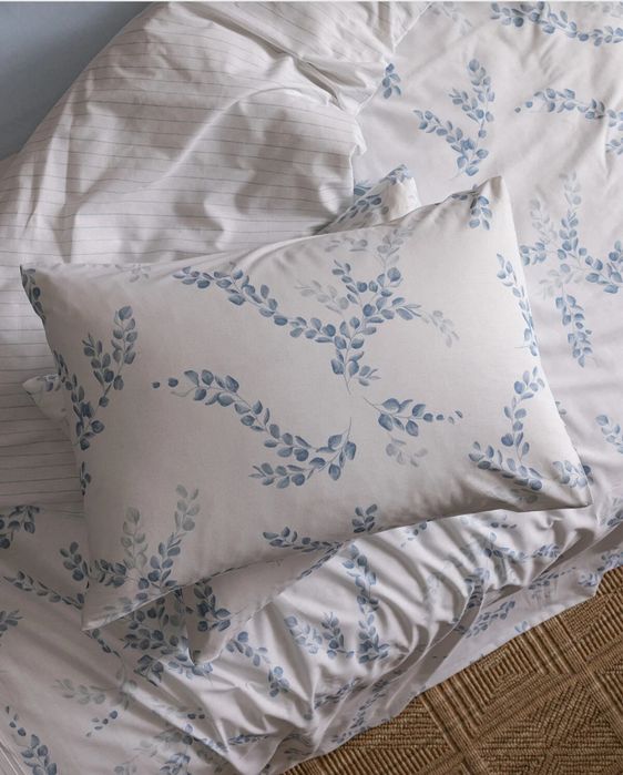 Set lenjerie pat dublu, 100% bumbac ranforce, cu imprimeu, albastru