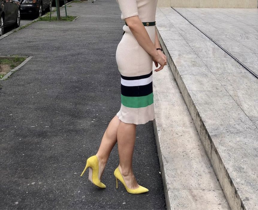 Pantofi stiletto Musette, piele intoarsa galben, marimea 40