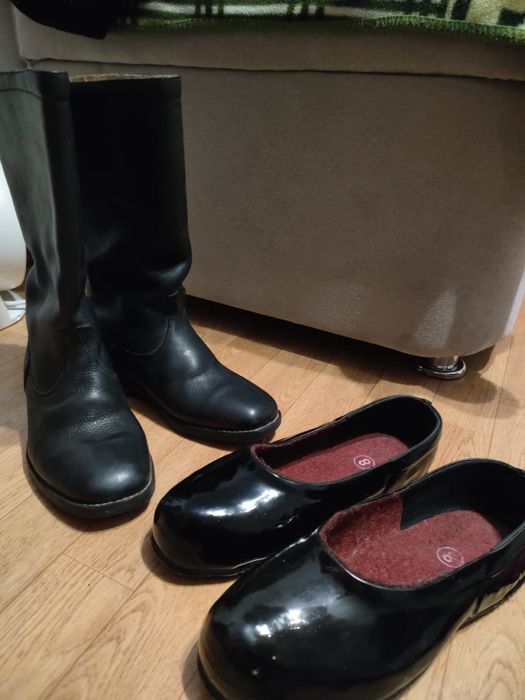 Кожанные сапоги + галоши