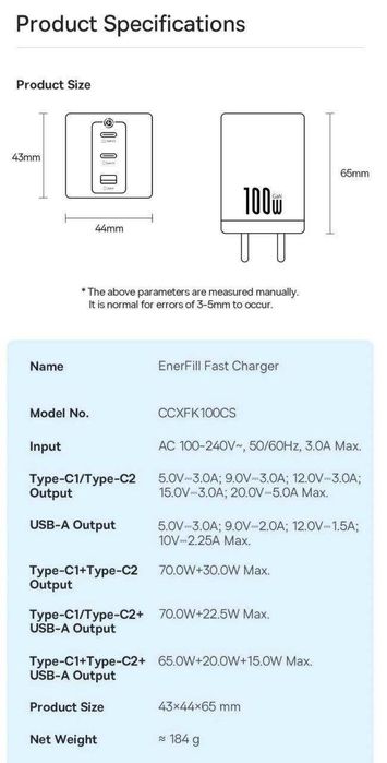 Baseus 100w Быстрое зарядное устройство