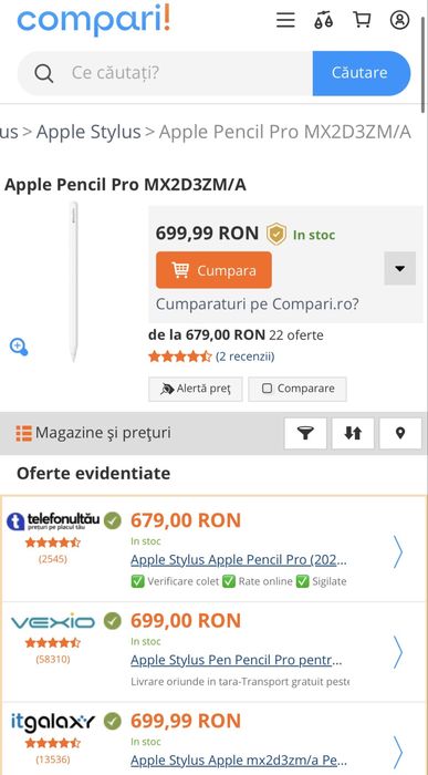 MDM vinde: Apple Pencil Pro 2024, White.