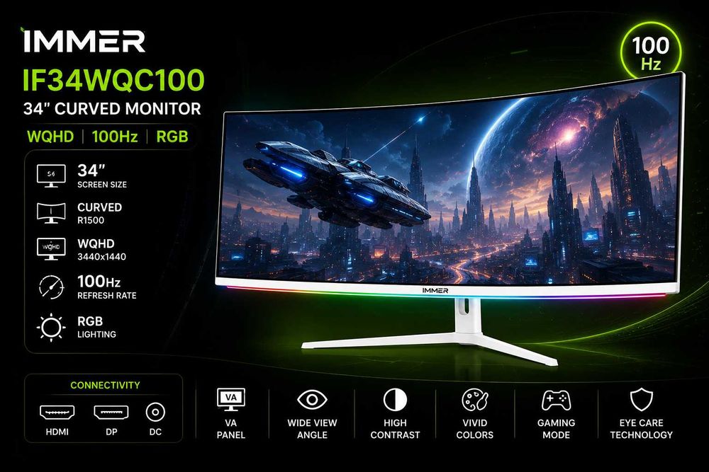 Монитор игровой от IMMER IF34WQC100 34" CURVED MONITOR 3K WQHD 100HZ