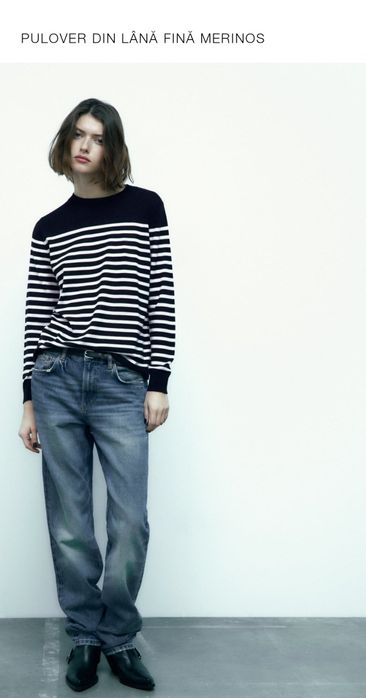 Zara bluza din lână merinos extrafin marine M nou cu eticheta