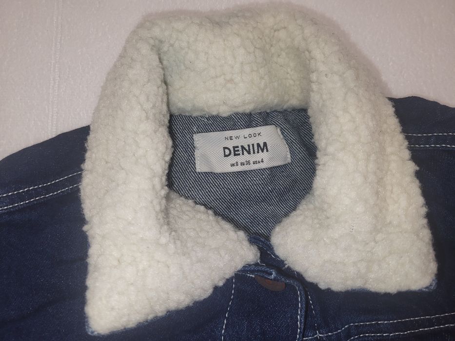 Geacă din denim cu guler din blană artificială pentru femei -New Look