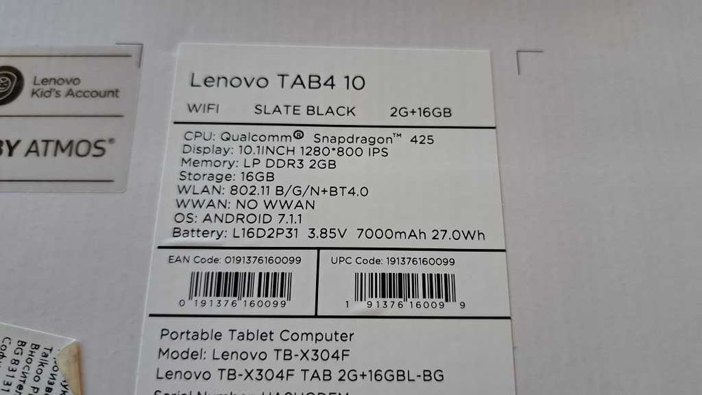 Lenovo Tab4 10 - 10.1" IPS/2GB/16 + 16GB/WiFi/ - Пълен комплект!