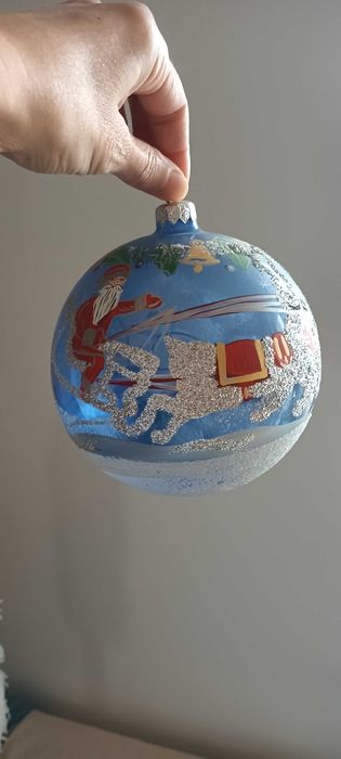 Glob vechi foarte mare de Crăciun din sticlă pictat manual
