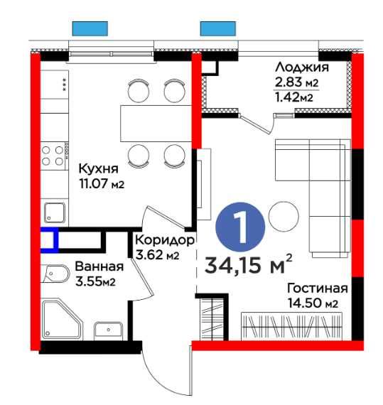 1-комнатная 34 м², Яшнабад, метро рядом. Комфорт класс, от 9 млн/месXS