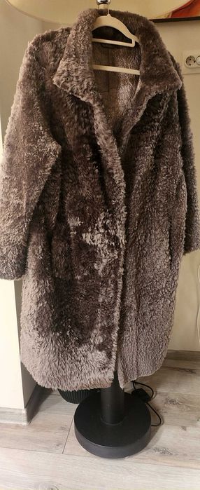 Елегантно Луксозно двулицево дълго агнешко палто в шоколадово кафяво