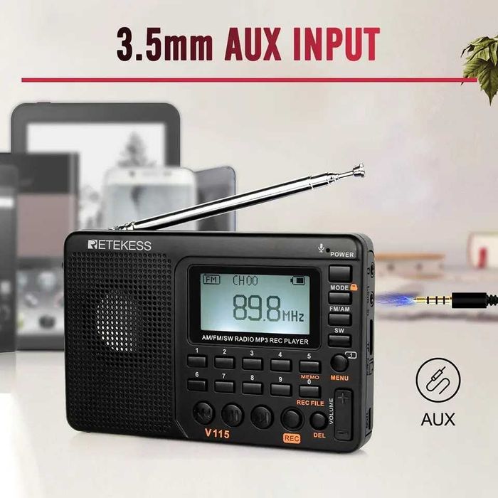 Портативно радио Retekess V115 AM/FM транзистор, MP3 и TF карта