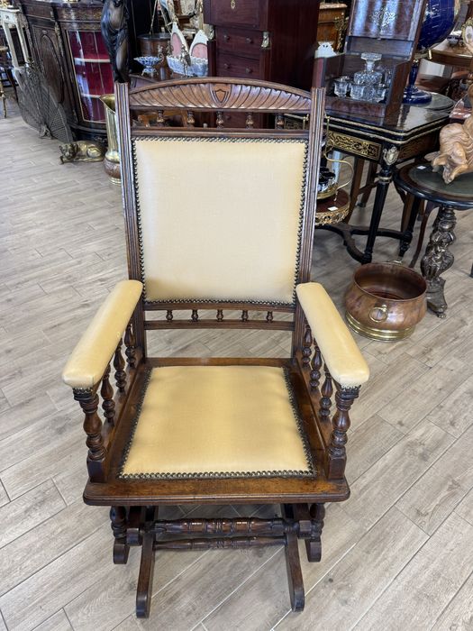 Fotoliu / balansoar vintage - stil englezesc - lemn masiv si piele