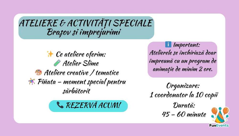 Animatori Petreceri Copii Brașov | Piñata, Ateliere