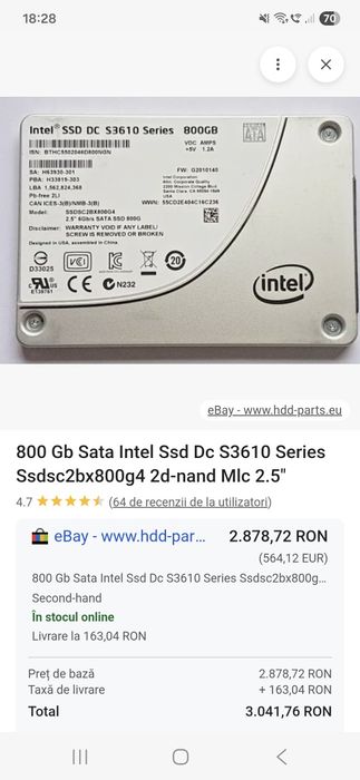 Vand Intel SSD DC S3610 de 800 Gb