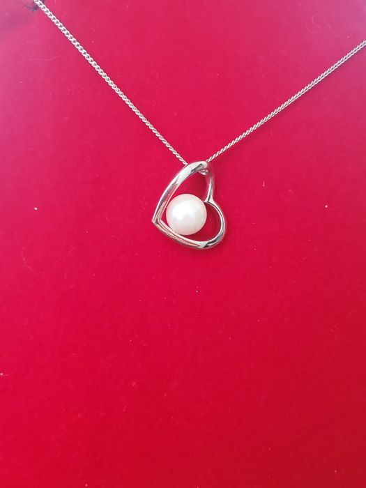 AG188, set argint 925, nou/marcat, inima și perla