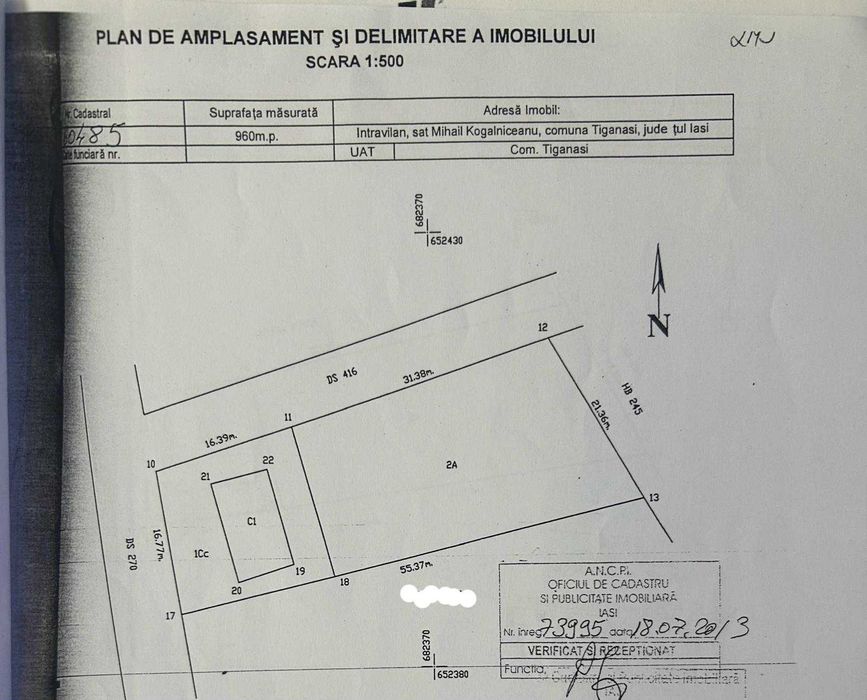Teren intravilan 960 mp, deschidere 31m, utilitati, asfalt,