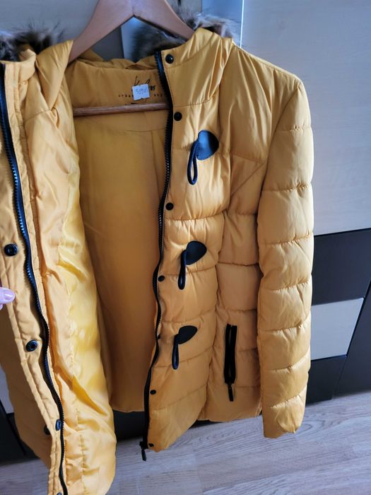 KVL by KENVELO, Jacheta dama cu gluga si aspect matlasat, Galben, XL