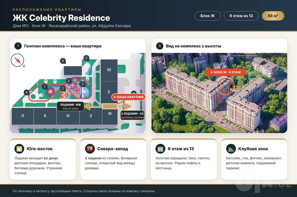 ЖК Celebrity Residence 88 м² 6/13 этаж Яккасарай — ниже рынка!