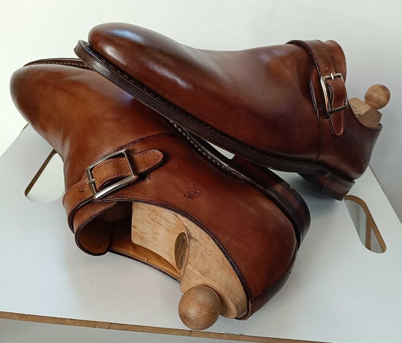 Pantofi de lux 44.5 45 45.5 monk GREVE NOI lucrati manual piele lustru