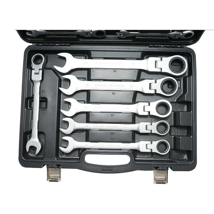 Trusă de scule profesională set 22 chei combinate cu clichet articulat CrV 6–32 mm
